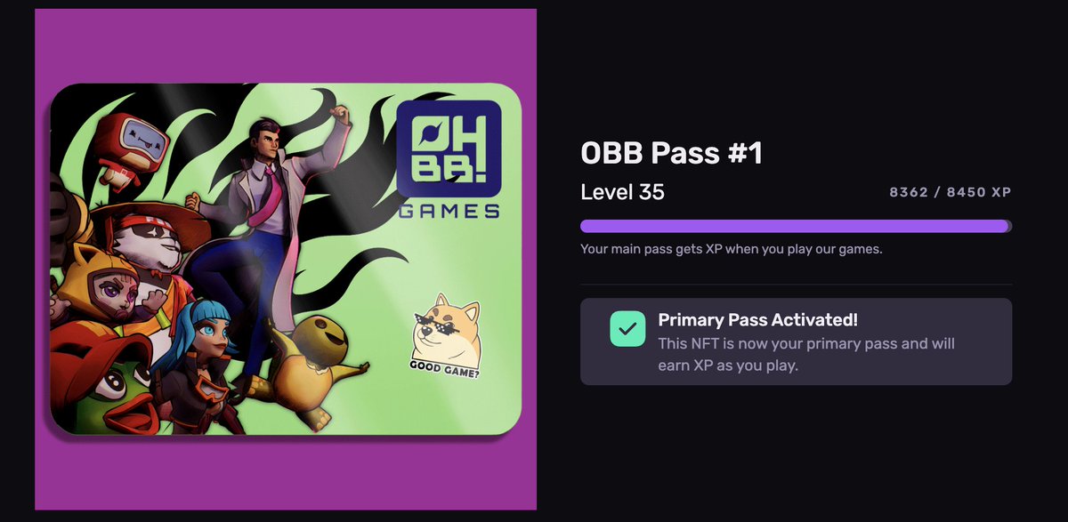 All About the OBB PASS 🎮 <a href="/OhBabyGames/">OhBabyGames</a> 

1 - What is the OBB PASS? 👇

The OBB PASS (Oh Baby Pass) is not just an NFT collectible, it’s deeply integrated with the the Oh Baby Games ecosystem. It levels up as you play, unlocking rewards and achievements