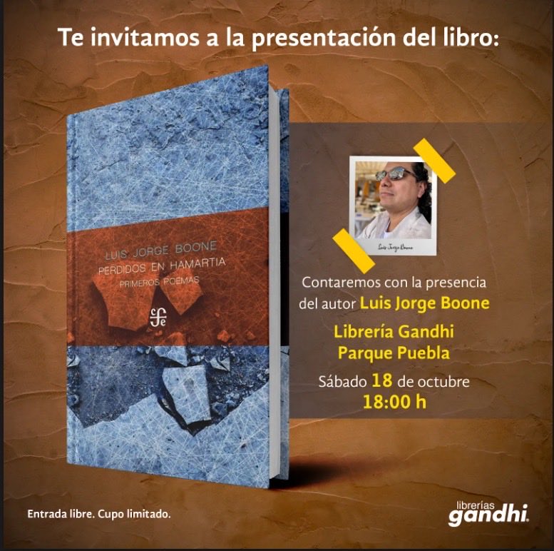 luisjorgeboone's tweet image. El próximo sábado en la sucursal de Gandhi en Parque Puebla, presentaremos Perdidos en Hamartia. 
Me acompañará el siempre genial @Jerryla.
(Más delante habría otra presentación, pero en Gandhi de Angelópolis. Luego les cuento.)
Apunte la fecha y caiga usted.