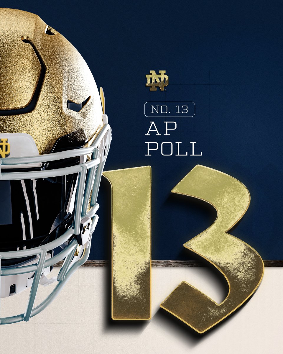 NDFootball's tweet photo. 1️⃣3️⃣ in the AP Poll

#GoIrish☘️ https://t.co/tVaWdUzpRj