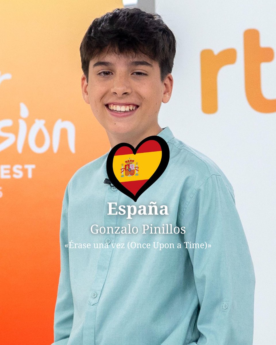 12VisionES's tweet photo. 🇪🇸 ESPAÑA

#GonzaloPinillos representará al país con #ÉraseUnaVez 📖🎶, un musical pop lleno de fantasía, imaginación y magia ✨🌈

Con solo 12 años, el madrileño invita a soñar despiertos y creer que todo es posible 🌟🎭

#JESC2025 #Eurovision #JuniorEurovision #España #RTVE https://t.co/O2ueVVXGAK