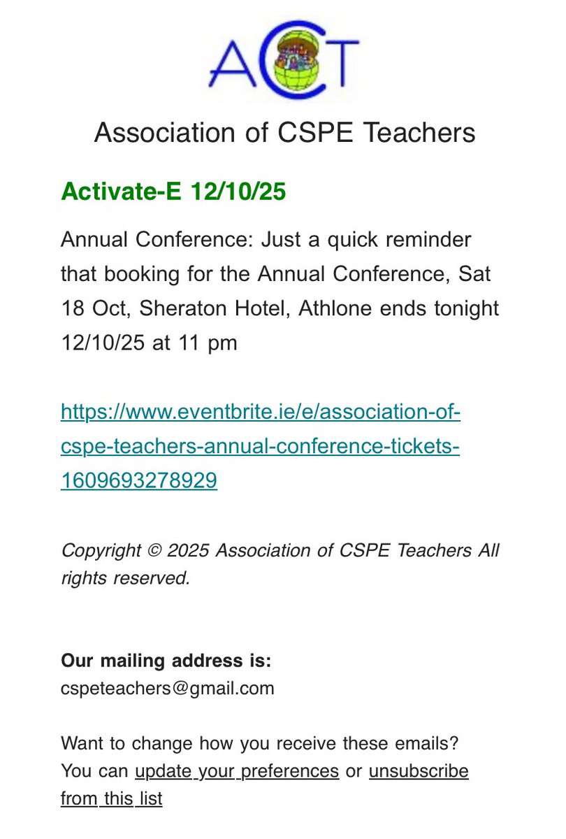 #CSPE teachers reminder Annual Conference registration ends tonight