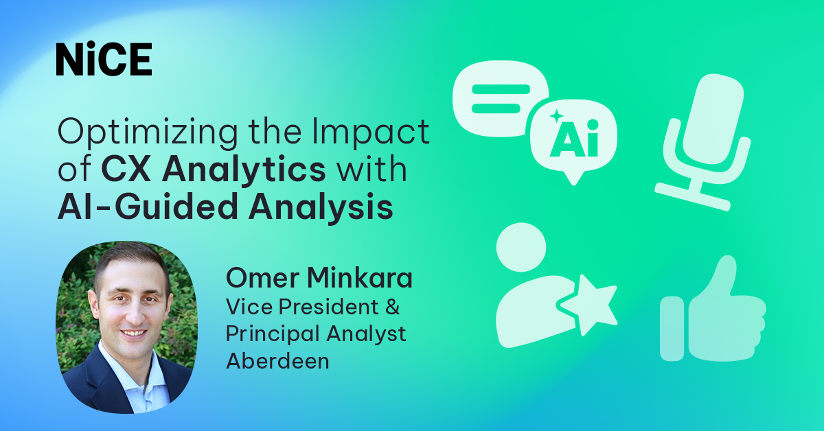 NICELtd's tweet image. How do top CX leaders utilize #AI to improve customer experiences?

Tune into this conversation to dive into Aberdeen’s latest research on how AI-driven analytics empowers best-in-class #CX leaders.

Watch the on-demand webinar now: bit.ly/3TJQXo4

#Analytics