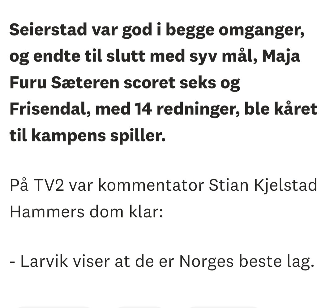 Larvik med storseier 30-20 mot Oppsal i kveld! Ikke hver dag man blir sitert i Østland Posten, men veldig stas! 😁