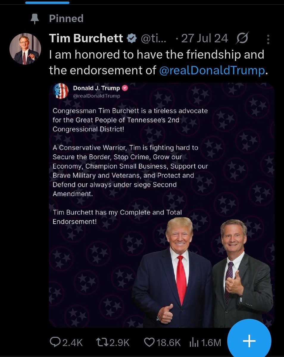 PeriodicBen's tweet photo. Guy pretends to care about lying but his pinned tweet is an endorsement from Donald Trump. https://t.co/N2L5wcP47K