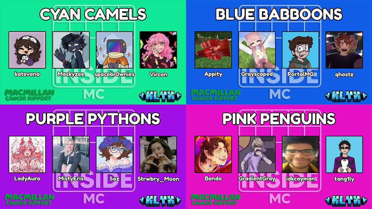 So I realise that didn't exactly go as well as planned... 😅

Regardless, please see below the 32 players across 8 teams who'll be taking part in the InsideMC x <a href="/KlyxServer/">Klyx</a> event on November 2nd at 7pm GMT / 2pm EST... 👀

Raising money for Macmillan! 💚