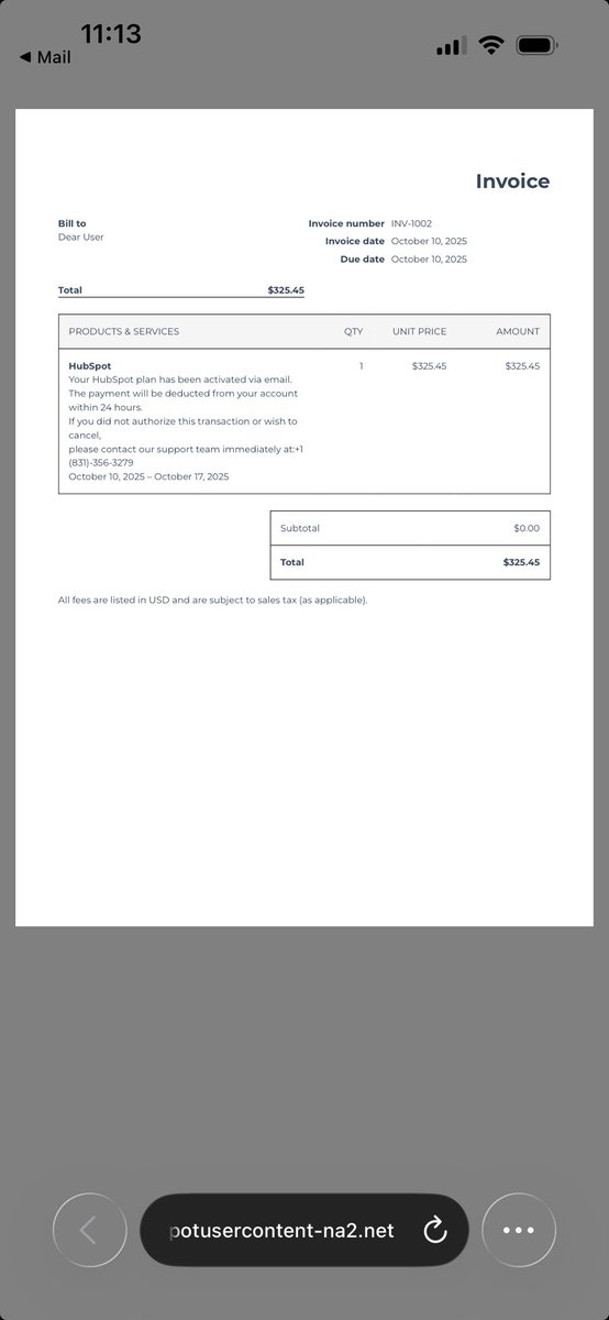 mic810's tweet image. ⁦@HubSpot⁩ 

Another #HubSpot email scam.

Consumer Beware !!!