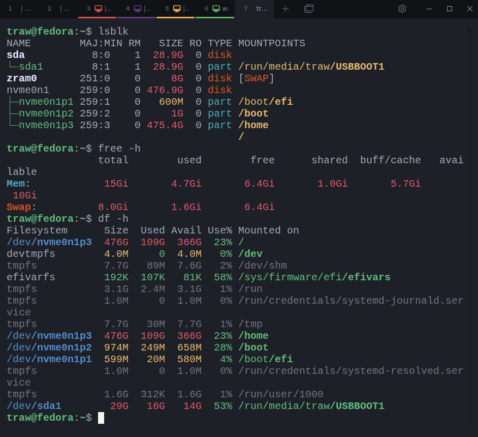 If you're wondering how I get those colorized ping outputs — I use grc (Generic Colourizer).

It works with so many tools straight out of the box (df, lsblk, free, ps and more).

You can quickly install it with your package manager, for example:

$ sudo dnf install grc

Add these