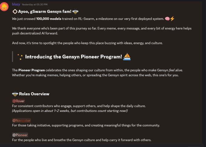 r_prachi6's tweet photo. ensyn Pioneer Program
@gensynai
209
just launched a new  Program — open to everyone, whether you’re a creator, community member, or developer. ⤷. ⤷ Their new Pioneer Program aims to reward early contributors who help grow the community. ⤷ https://t.co/ZfxSrIbihu