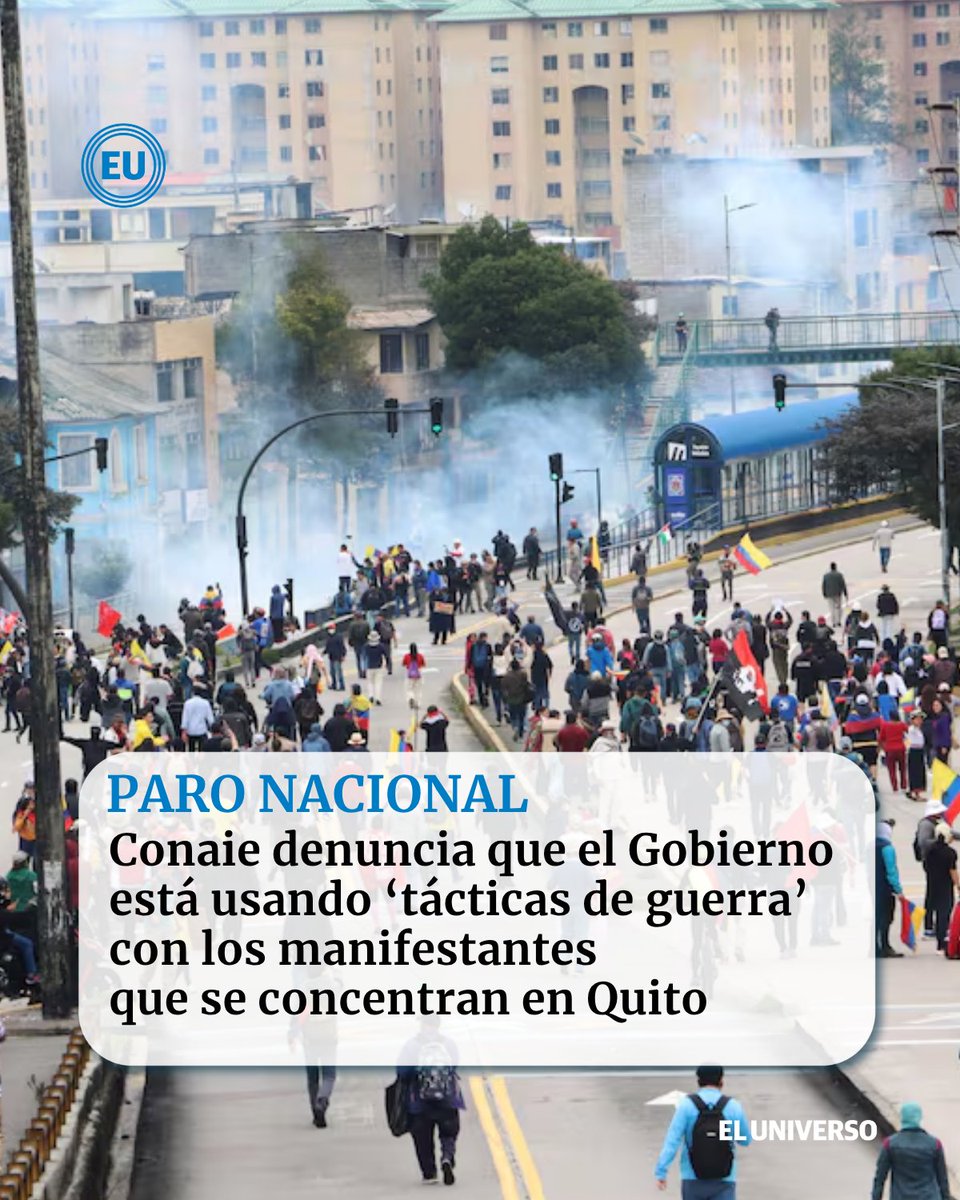 eluniversocom's tweet photo. #Conaie denuncia que el Gobierno está usando ‘tácticas de guerra’ con los manifestantes que se concentran en #Quito. https://t.co/Oe2CVksYSy https://t.co/jcbdjmFESs