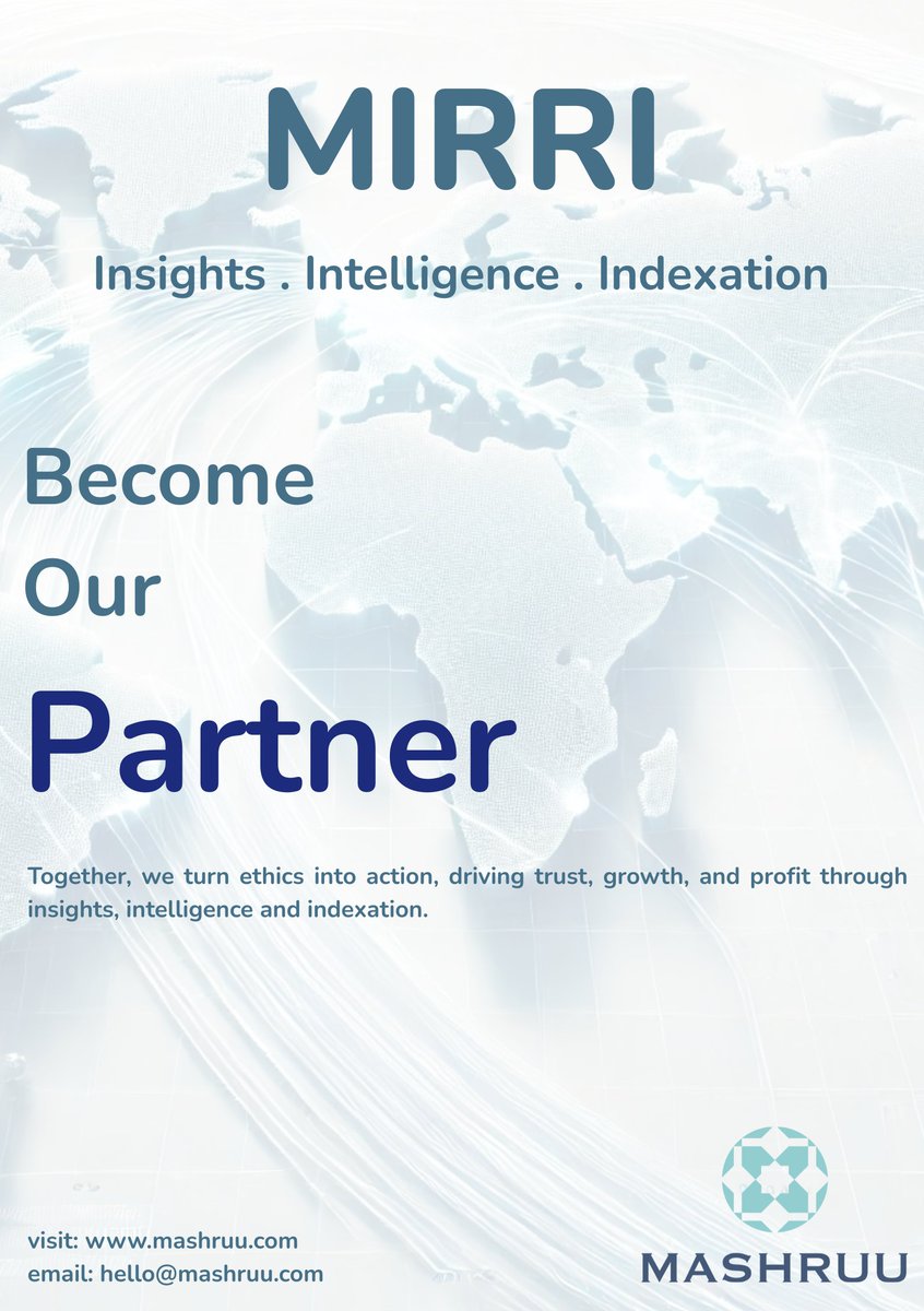 Mashruu_Project's tweet image. Ethics &amp;amp; ESG shouldn’t live in separate worlds. 🌍

MIRRI fuses AI-driven analytics, ESG intelligence, &amp;amp; Sharia-aligned screening to make ethics measurable, actionable &amp;amp; profitable.

Partner with us. hello@mashruu.com

 Ethics aren’t just written — they’re practiced. #RepRisk