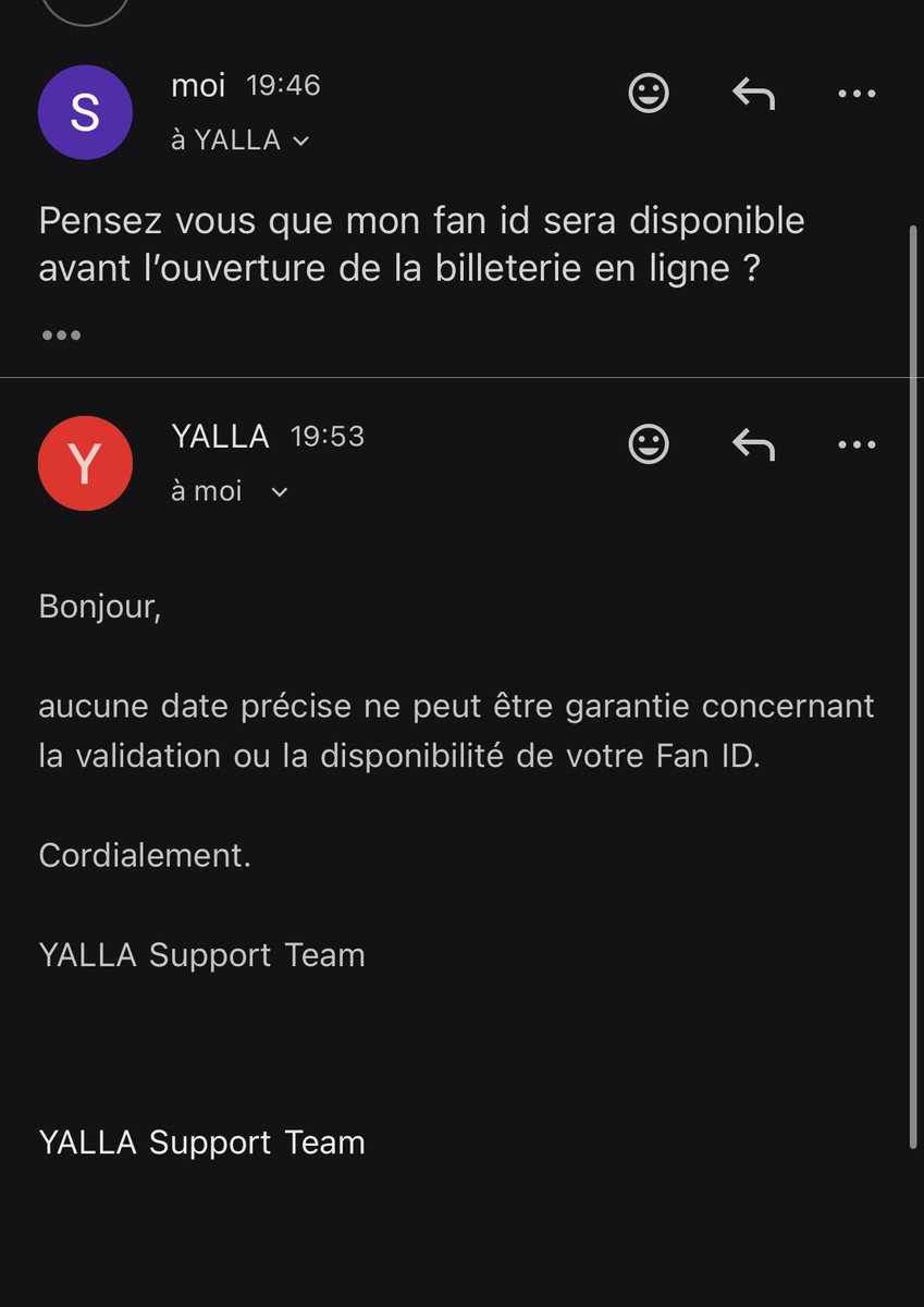 RS13_oo's tweet photo. #yalla #can #maroc #billeterie #fanid #caf 

Réponse du support de Yalla concernant l’activation de mon Fan ID : toujours aucune idée si je pourrai l’obtenir avant l’ouverture de la billetterie demain.
Une organisation vraiment désastreuse… Tellement dommage, que de complication https://t.co/EHQamlmyAZ