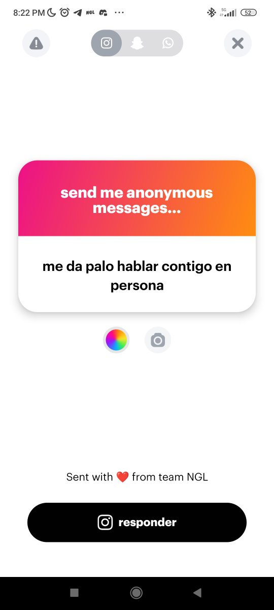 Bueno, no estaríamos hablando en persona, sino en chat. Pero no pasa nada, lo entiendo. 
Tomate tu tiempo, y si algún día quieres hablar, mi puerta está abierta ❤️
