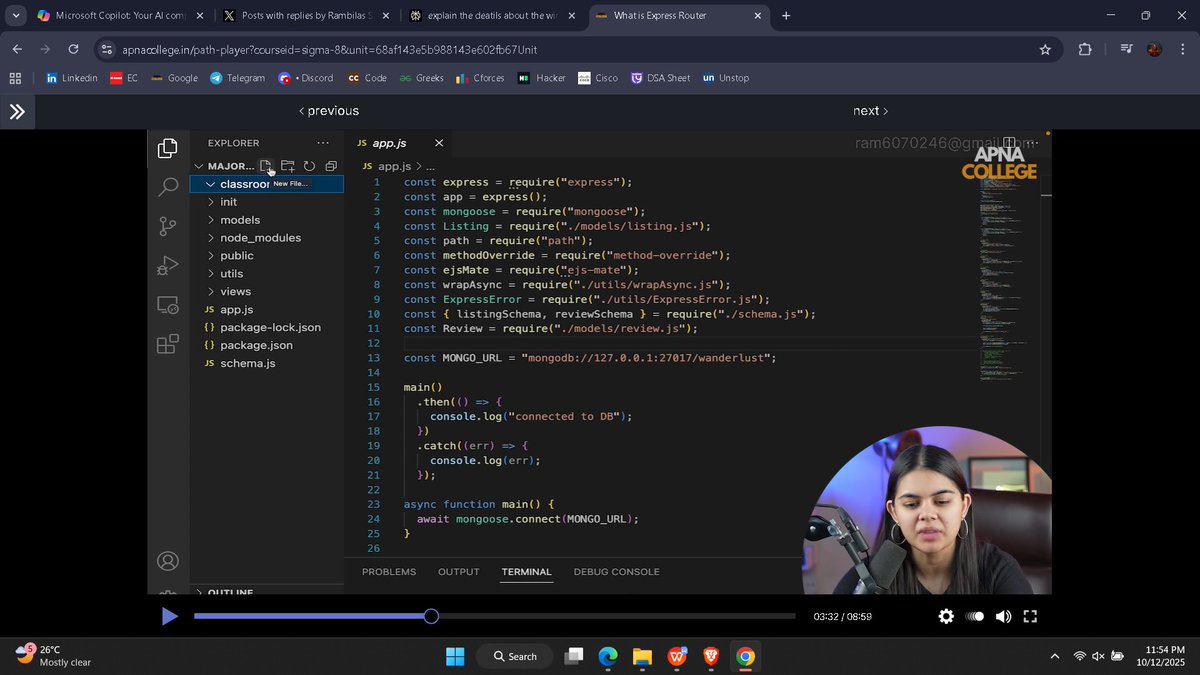 ram_sah02's tweet image. Day 58 of 100 days of coding challenges in sigma 8.0 
topics
-express router handling 
- new route 
- using and handling the new route

#WebDevelopment #100DaysOfCode 
#sigma8 @ShradhaKhapra_ @ApnacollegeX