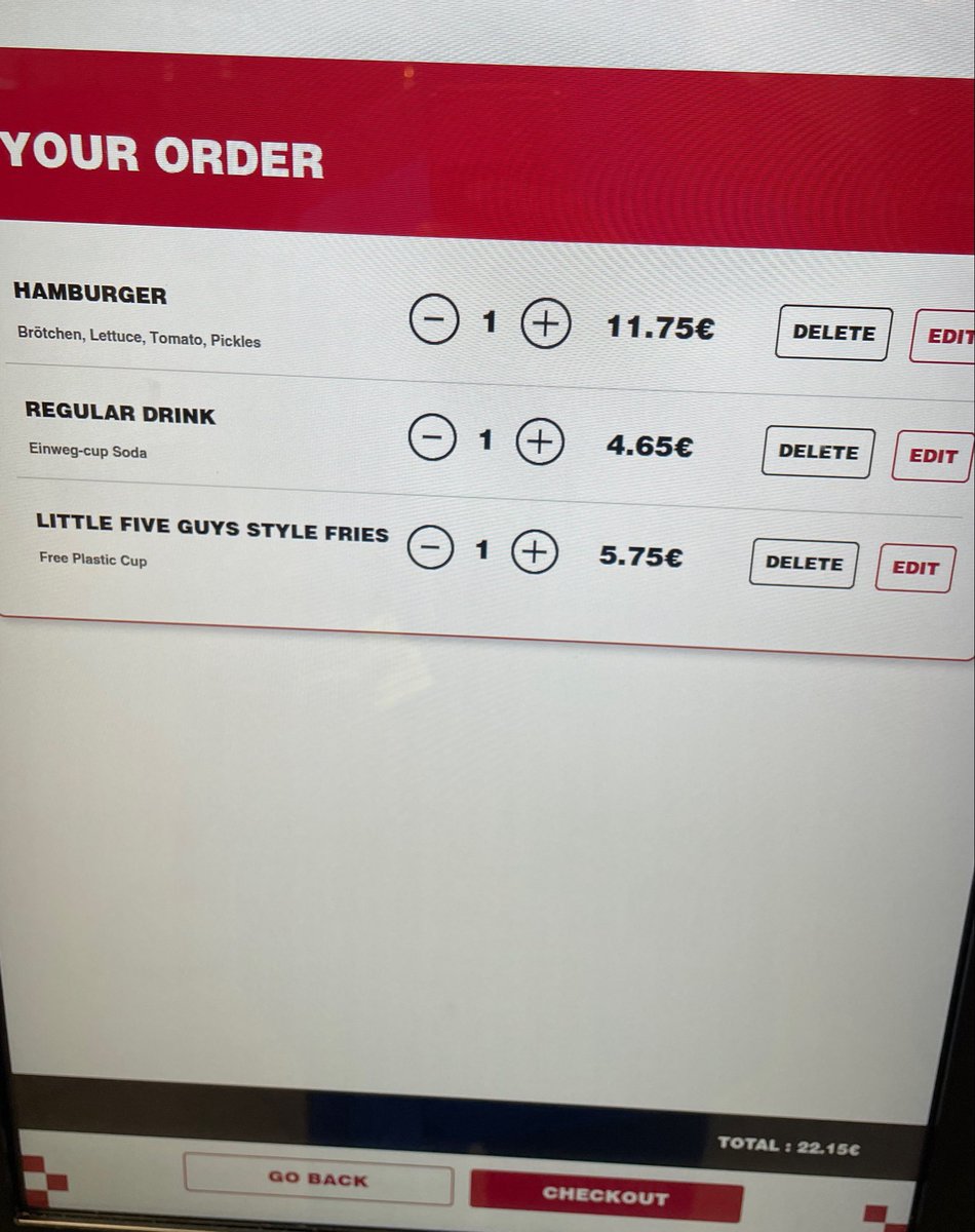 Can  never convince me that <a href="/FiveGuys/">Five Guys</a> <a href="/FiveGuysDe/">Five Guys Deutschland</a> is not over-priced. They do not have a a menu. Creat own meal. Basic meal costs… €22.15 (just over $25) in  Germany 🤷🏽‍♂️🤦🏽‍♂️😳
#fiveguys