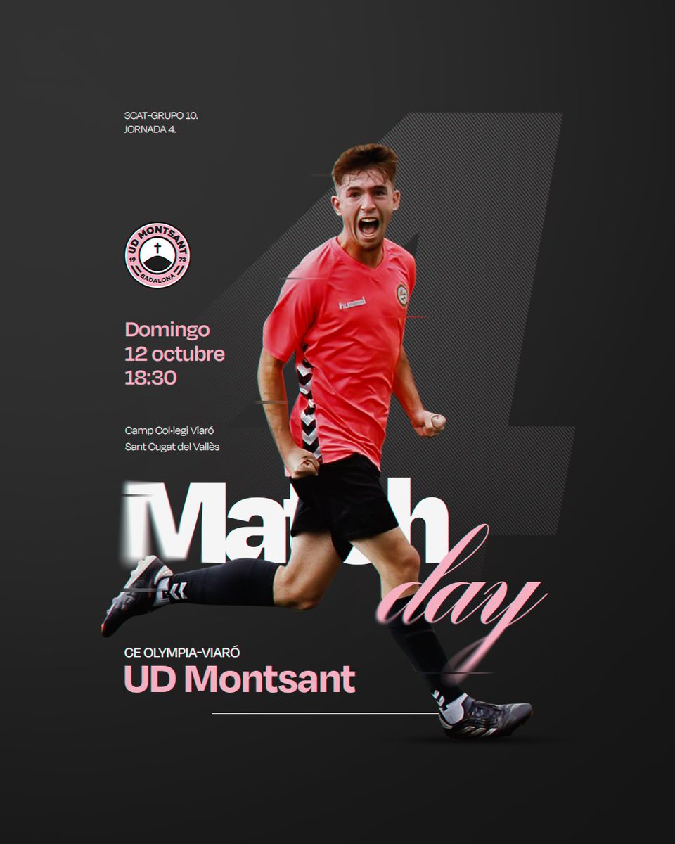DIRECTO MONTSANT.
⏱️90’. Final del partido. 

•Olympia-Viaró, 4.
•UD Montsant, 2 (Simo y Roca).

#TodoAlRosa #3cat10 #futbolcat