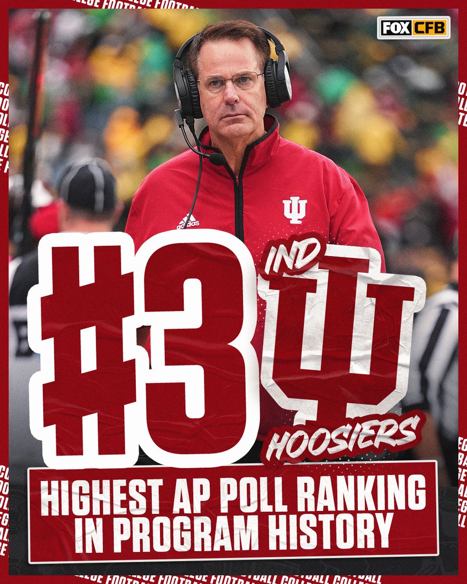 Indiana's No. 3 ranking in the week 8 AP Top 25 is the highest in program history 👏🔴