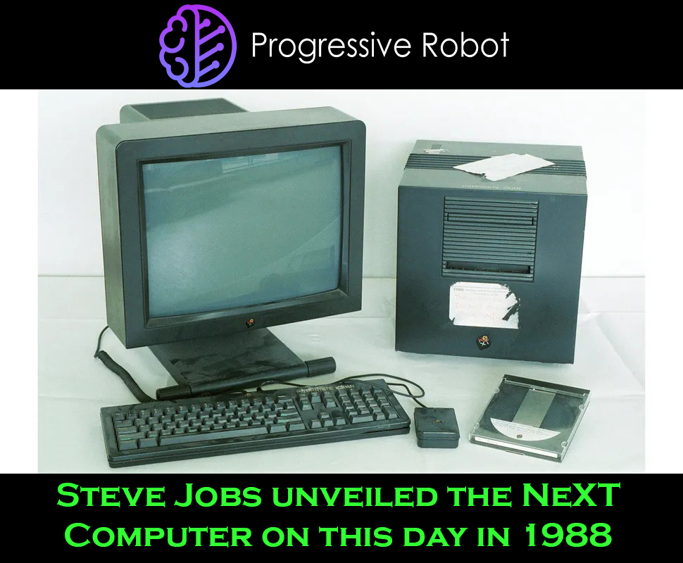 ProgresiveRobot's tweet image. On this day in 1988, Steve Jobs unveiled the NeXT Computer — “The Cube.”
It wasn’t a hit, but it helped build the World Wide Web, Doom, and Quake.
A failure that changed the future of computing. 💻✨
#SteveJobs #NeXT #Apple #Technology #History #Innovation #OnThisDay