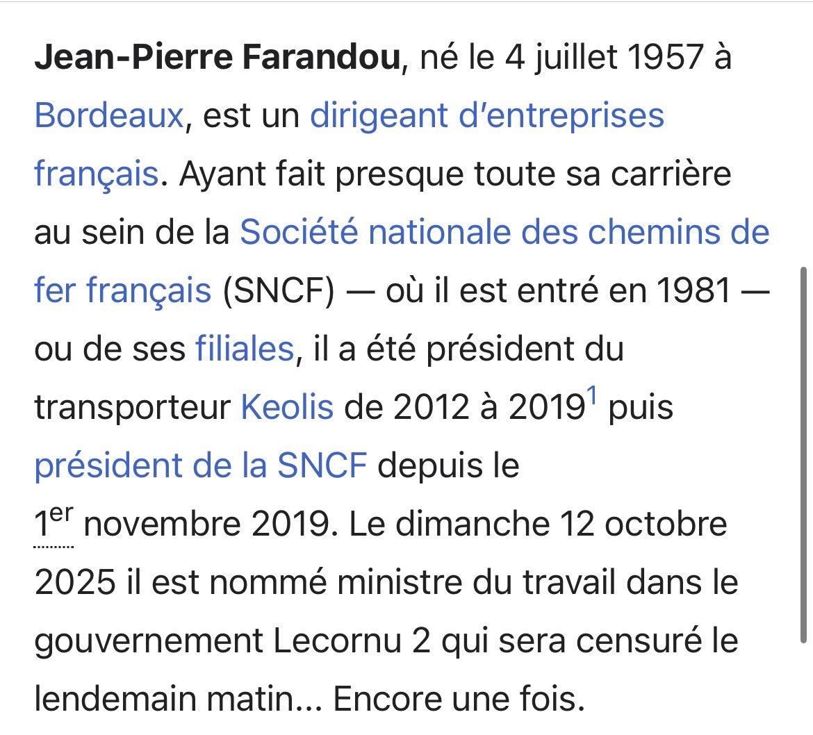 Le (possible) ministre du Travail Jean-Pierre Farandou déjà trollé sur sa fiche Wikipédia #Lecornu2