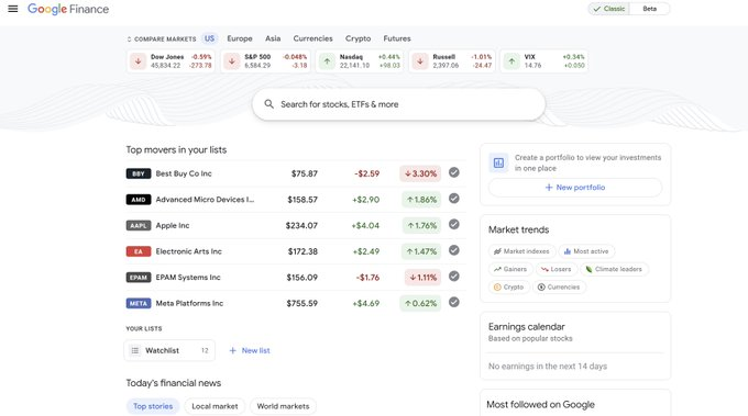 The new $GOOG Google Finance Beta looks pretty good compared to the original and seems to have some AI integration.