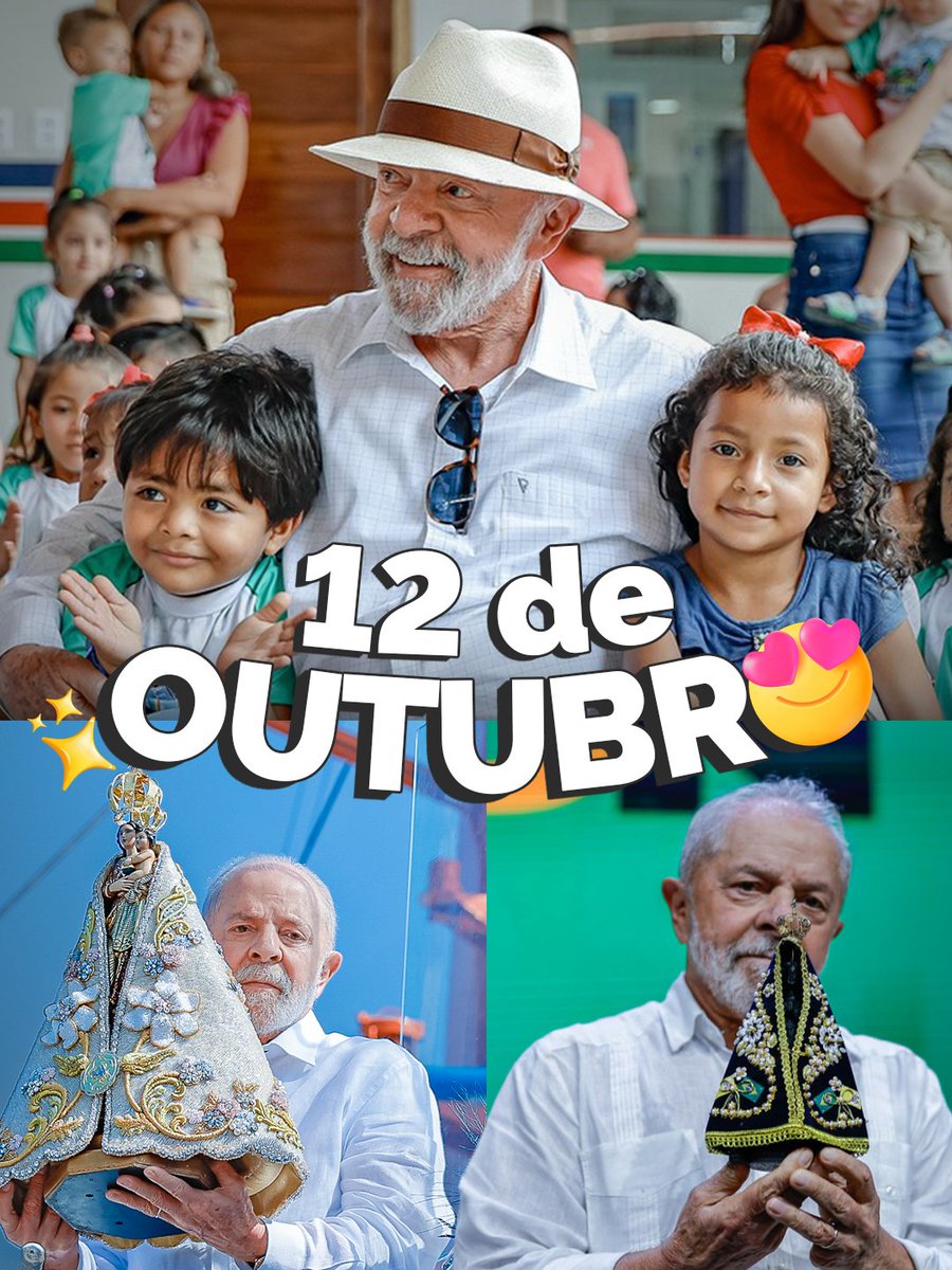 LulaOficial's tweet image. Neste 12 de outubro, celebramos três marcos muito importantes para o Brasil: O Dia de Nossa Senhora Aparecida, padroeira do país; o Círio de Nazaré, uma das mais significativas expressões da fé do nosso povo; e o Dia das Crianças. Três datas, reunidas em uma, que se encontram na…