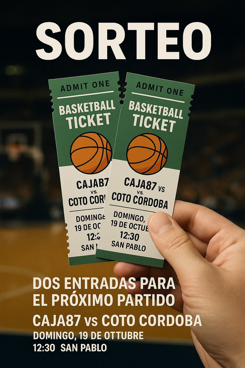 Aficionopina's tweet photo. 🎟 ¡SORTEO FLASH!
Gana 2 entradas para el partidazo 🏀
@caja87basket  vs @CordobaCB
📍 San Pablo. Tienes tiempo hasta el sábado a las 20:00 h ⏰👉 Para participar:
1️⃣ Síguenos
2️⃣ Dale ❤
3️⃣ Haz RT 🔁
4️⃣ Responde a este tuit contándonos cómo nos conociste 💬 https://t.co/svjo7KVNlN