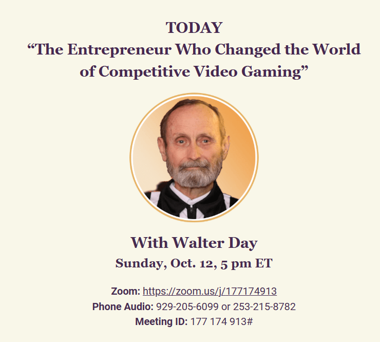 AislingASwift's tweet image. #VideoGaming pioneer #WalterDay will talk about founding the iconic #TwinGalaxies arcade and how #TranscendentalMeditation transformed his life and #success. 

► zoom.us/j/177174913
► (929) 205-6099, ID 177 174 913 #
INFO: facebook.com/TMNaplesFortMy…