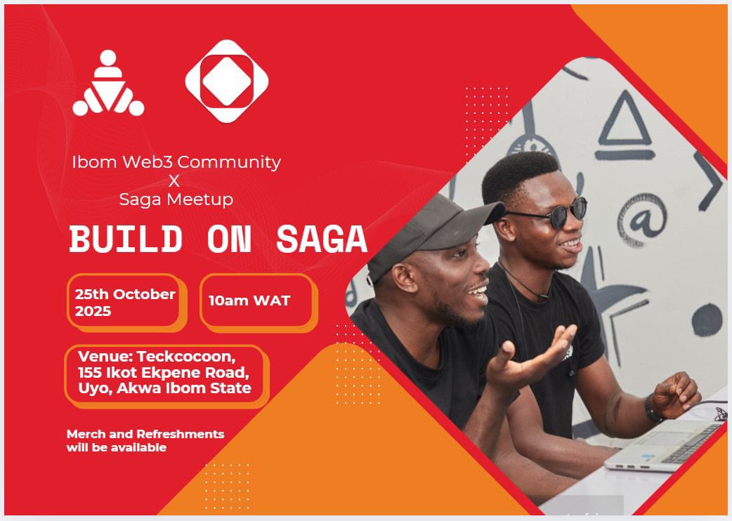 IbomWeb3's tweet image. 🌐 Ibom Web3 Community Meetup x Saga Blockchain
Theme: Build on Saga
Date: 25th October 2025
Venue: Teckcocoon, 155, Ikot Ekpene Road, Uyo, Akwa Ibom State.
Time: 10am WAT
Register for the event here: luma.com/pwae6uo7
#IbomWeb3 #BuildOnSaga #SagaBlockchain #Web3Community