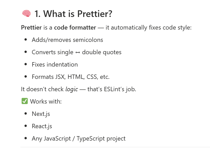 cr_codes's tweet image. ✦ Day 13 of #100DaysOfCode 💻
Tried 1 DSA problem got stuck, will try again tomorrow! 🤧
🚀 Continued learning Next.js
🧠 Focused on Code Quality & Formatting
➤ ESLint
➤ Prettier
#Nextjs #Frontend #WebDevelopment #JavaScript #100DaysOfCode #connect