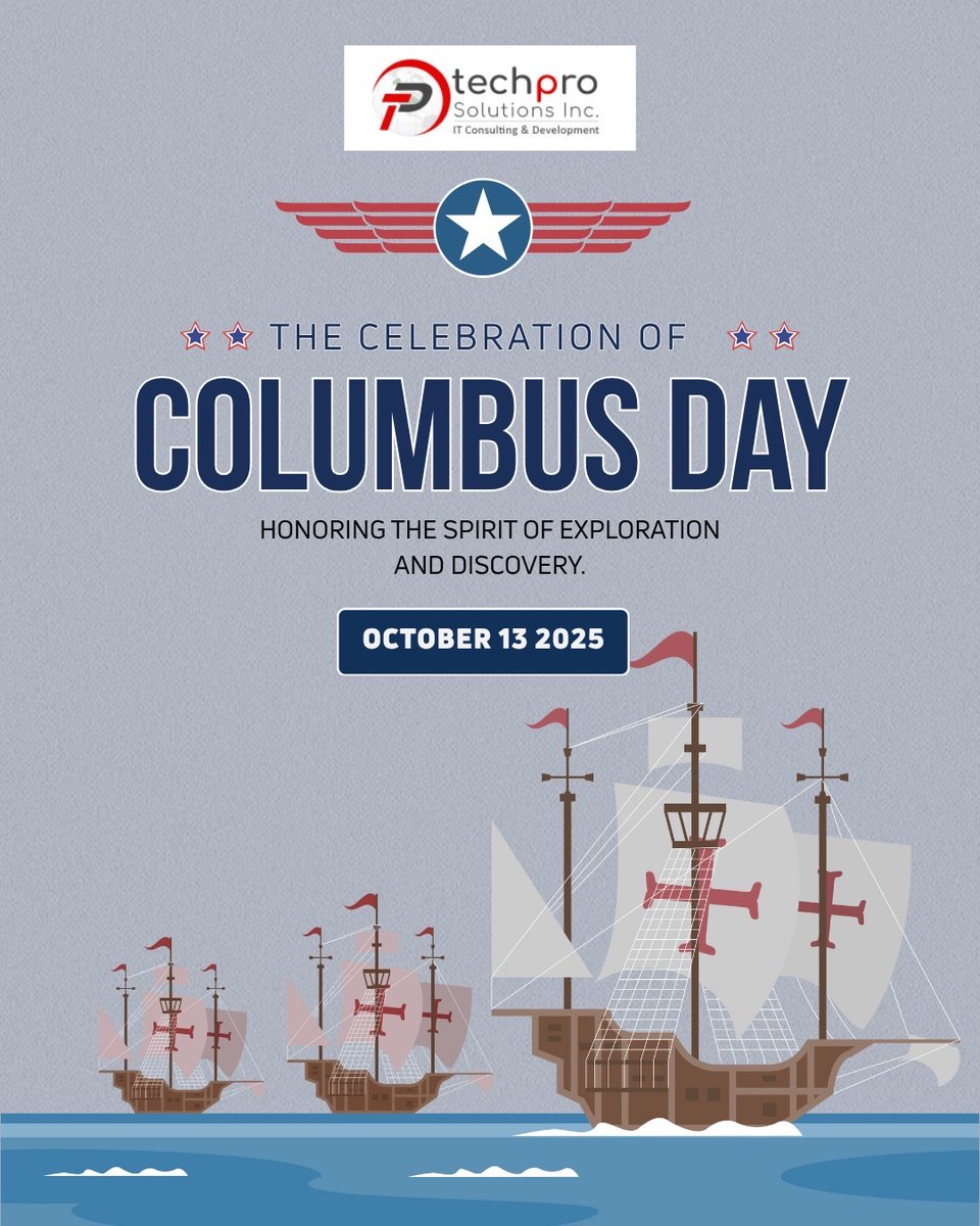 itvorksinc's tweet image. Wishing you a Happy Columbus Day! Let’s continue discovering new ways to grow and innovate.
#TechproSolutions #INC5000 #JobPosting #BusinessGrowth #JobAlert #BusinessExcellence #BusinessExcellence #ITCareer