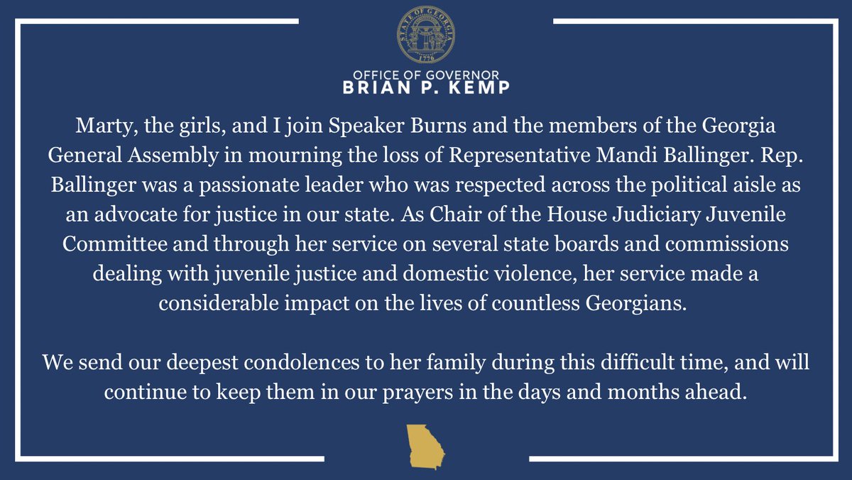 Please see my statement on the passing of Representative Mandi Ballinger: