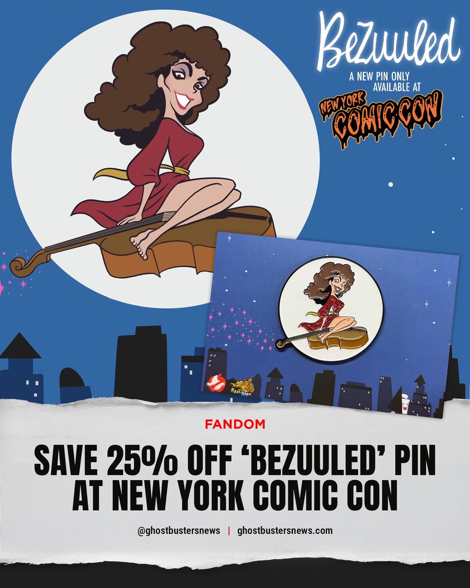 GBNewsdotcom's tweet photo. Are you at New York Comic Con? Swing by the NYC Ghostbusters booth in Great Hall 1E and trap the new Bezuuled pin — available today only for 25% off, just $15! 👻 https://t.co/CWzDbONH1m
