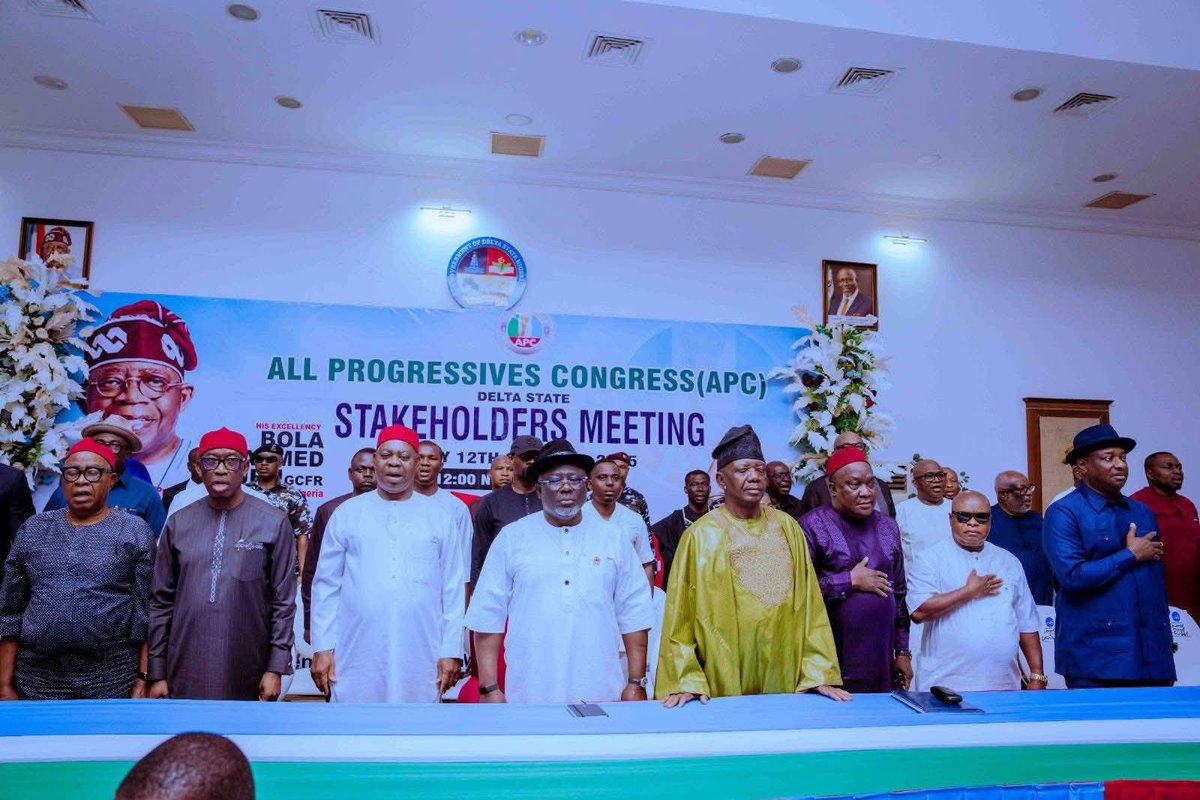 economictimesng's tweet photo. 2027: Delta APC has passed a confidence vote in President Bola Tinubu & Gov. Sheriff Oborevwori, endorsing them as the party’s sole candidates for the 2027 elections.
Leaders praised Tinubu’s bold reforms & Oborevwori’s infrastructure strides across Delta.
#DeltaAPC #Tinubu https://t.co/mUEuNVcc3f