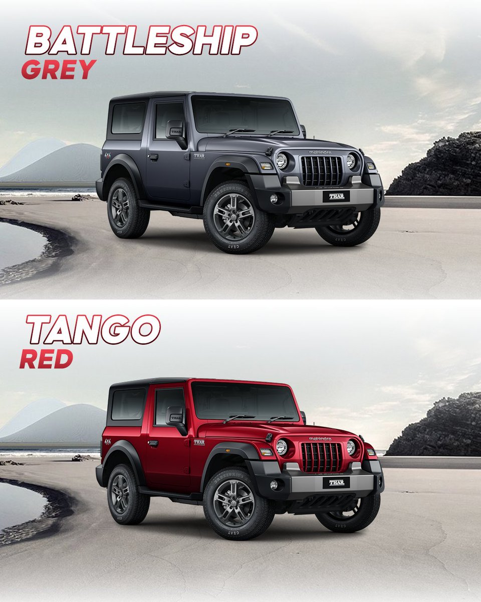 91wheels's tweet image. Every shade tells a story — pick yours! 🎯
Which color of the 2025 Mahindra Thar is calling you? 😍

#MahindraThar #Thar2025 #ColorOptions #SUVGoals #91Wheels