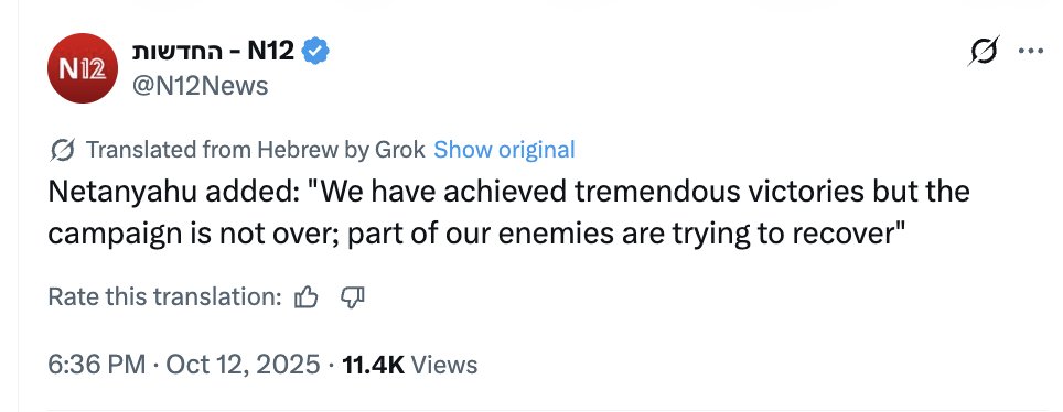 owenjonesjourno's tweet image. This is Benjamin Netanyahu declaring that Israel will resume its genocidal onslaught against Gaza.

x.com/N12News/status…