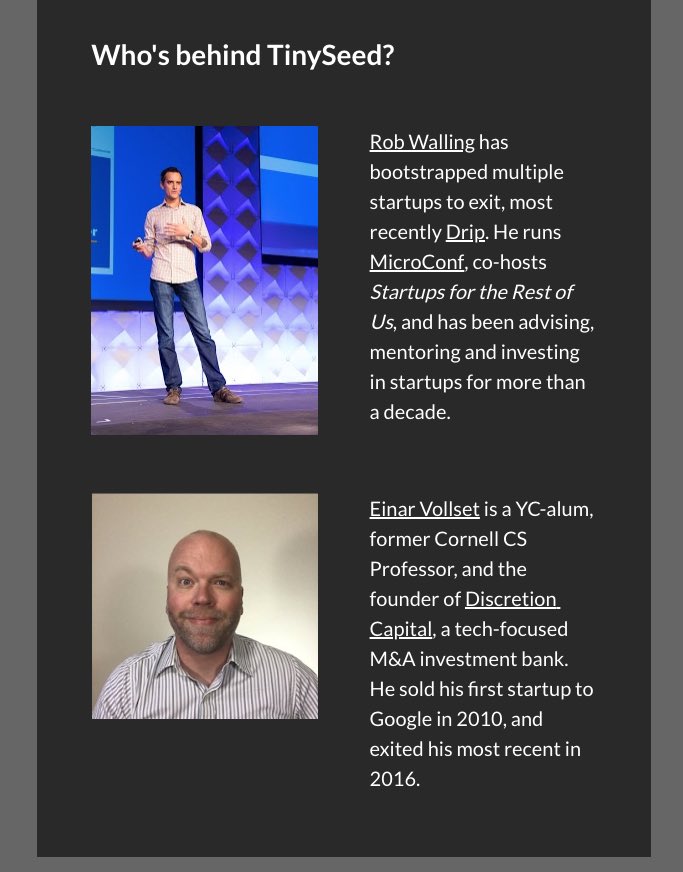 robwalling's tweet image. Seven years ago today, @einarvollset and I announced a preposterous idea…we were going to start an accelerator to invest in bootstrappers.

Seven years later, with almost $60M under management, we’ve invested in more than 200 companies and have helped many founders build…