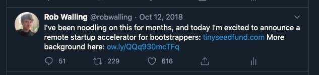 robwalling's tweet image. Seven years ago today, @einarvollset and I announced a preposterous idea…we were going to start an accelerator to invest in bootstrappers.

Seven years later, with almost $60M under management, we’ve invested in more than 200 companies and have helped many founders build…
