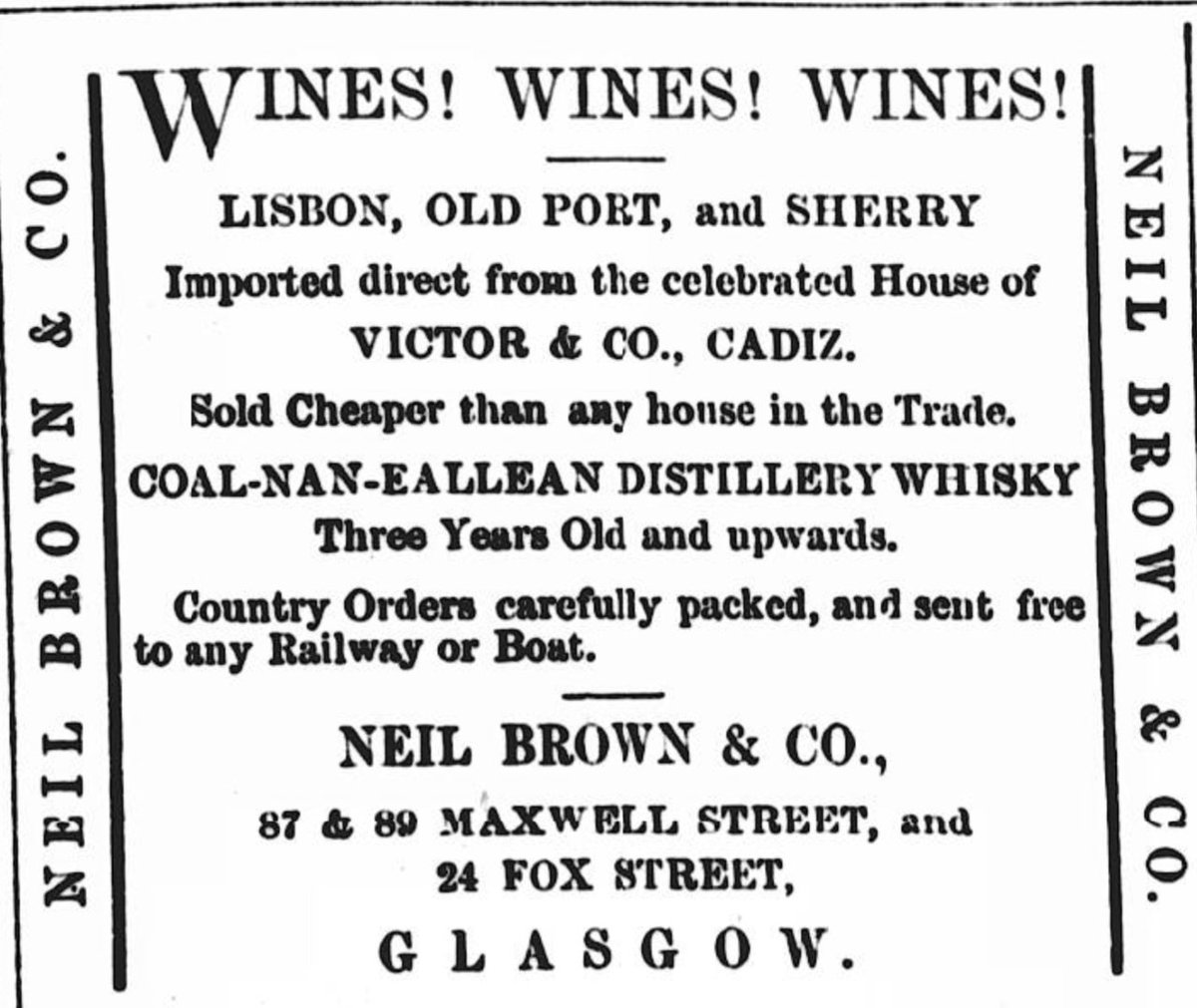#OnThisDay
12th October 1861
Neil Brown &amp; Co of Glasgow are selling Coal-Nan-Eallean distillery whisky.
This was another name for Jura distillery, and was also called Craighouse.
Founded around 1810 it went through several owners before being abandoned around WWI. 
#WhiskyHistory