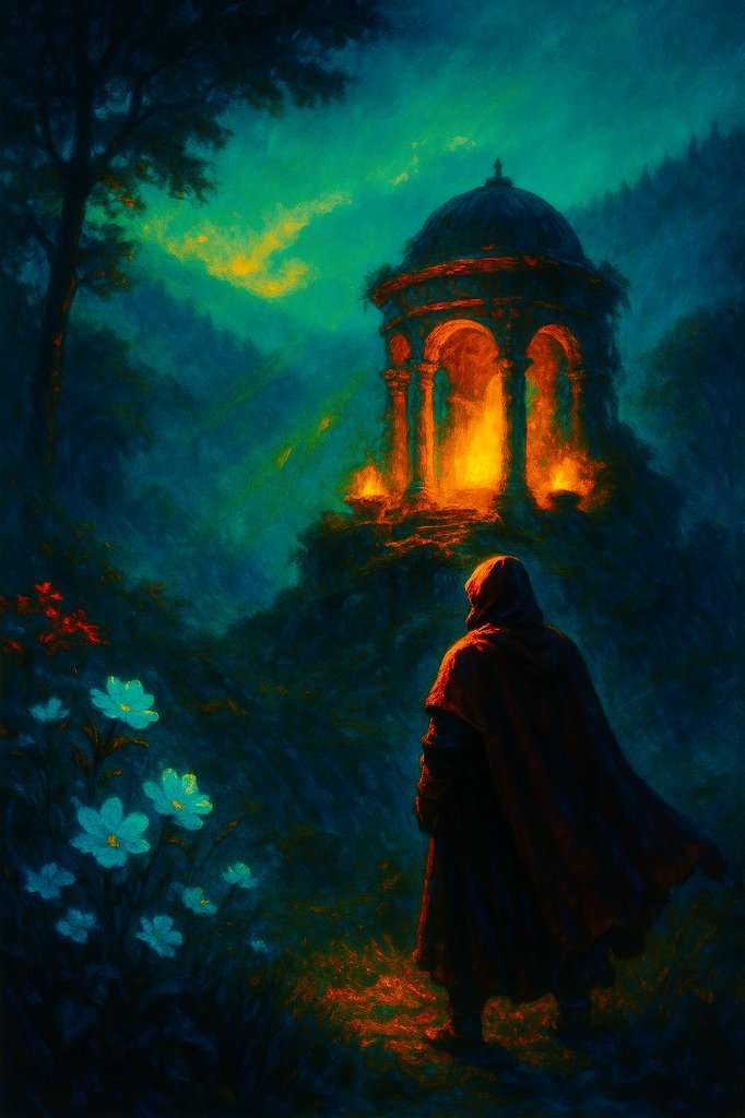 I found the shrine by accident, while in the Wilderlight. The lanterns still burned, though no hands had tended them in an age. 

I asked no questions...only stood in the light, and for a moment, it almost answered.

#PulpFable #fantasyart #digitalartwork #art #digitalpainting