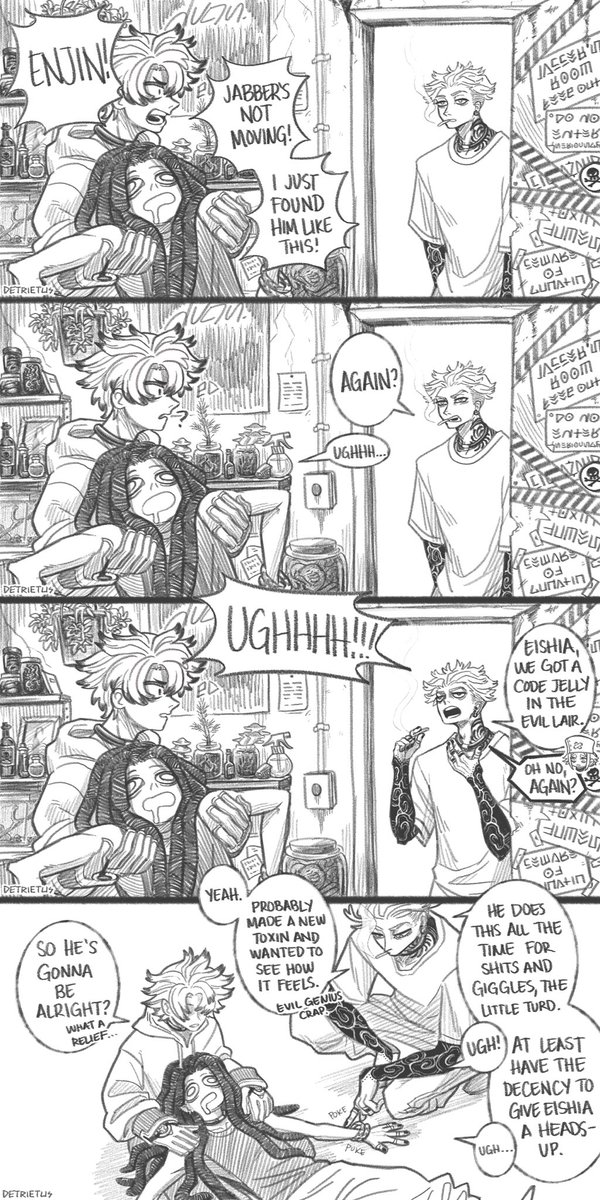 detrietus's tweet image. role reversal au
went into this for janka shenanigans but came out with enjin becoming an unwilling dad to an overpowered genius with self-destructive tendencies (as always)
(enjin, probably: why couldn’t i have gotten a genius who was into music or smth)
#gachiakuta #gachiart