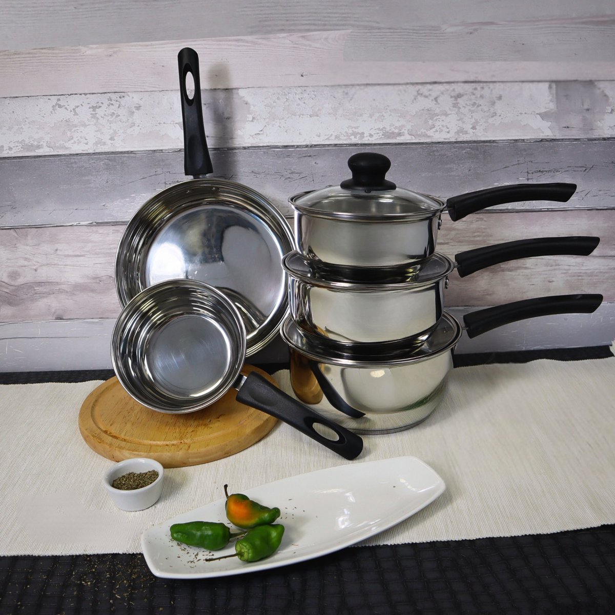 ProCatering's tweet photo. NEW ARRIVAL - 5 Piece Stainless Steel Pan Set. Suitable for Induction Cooking and backed with a 10 year commercial warranty! https://t.co/PZFW05R3HE