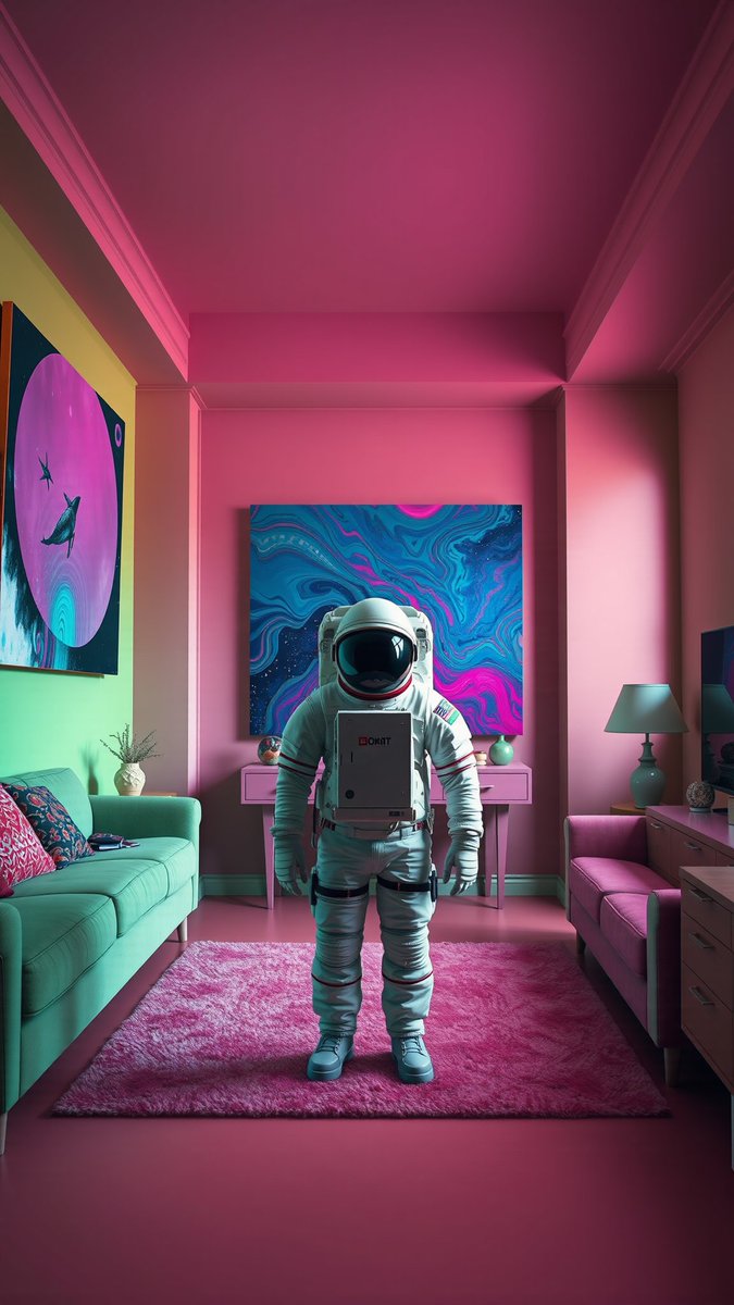 Artistic representation of a space explorer in a vibrant room, symbolizing navigation through market chaos
