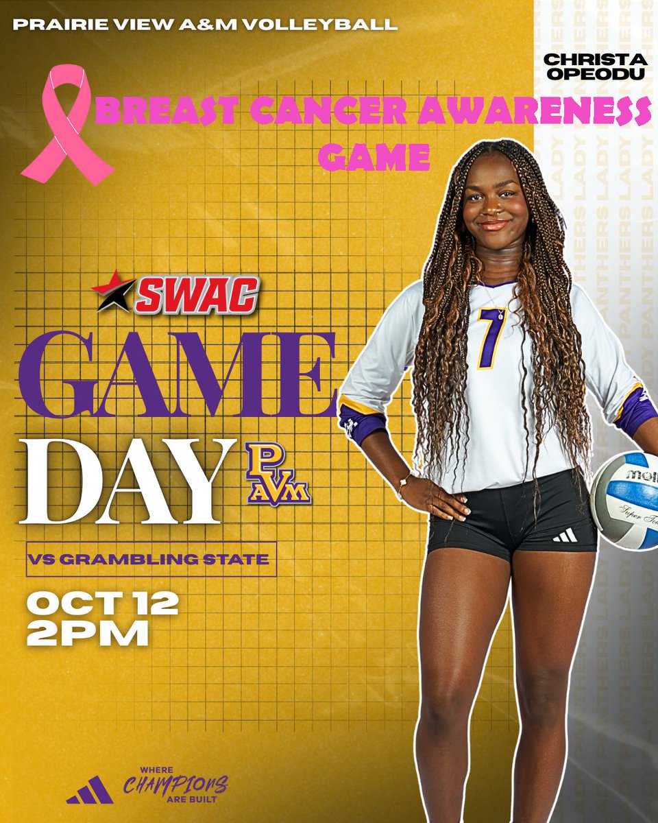 PVAMUPanthers's tweet image. PVAMUVBALL:  🔥 Hype &amp;amp; Energetic

It’s GAMEDAY in the Baby Dome! 🏐💜
The Lady Panthers host Grambling State for Pink Out at 2 PM — don’t miss a minute of the action!

🎥 Watch live: bit.ly/4oeKLBN

📊 Track the stats: bit.ly/3KJWslz

#GoPanthers #PVAMU #SWACVB