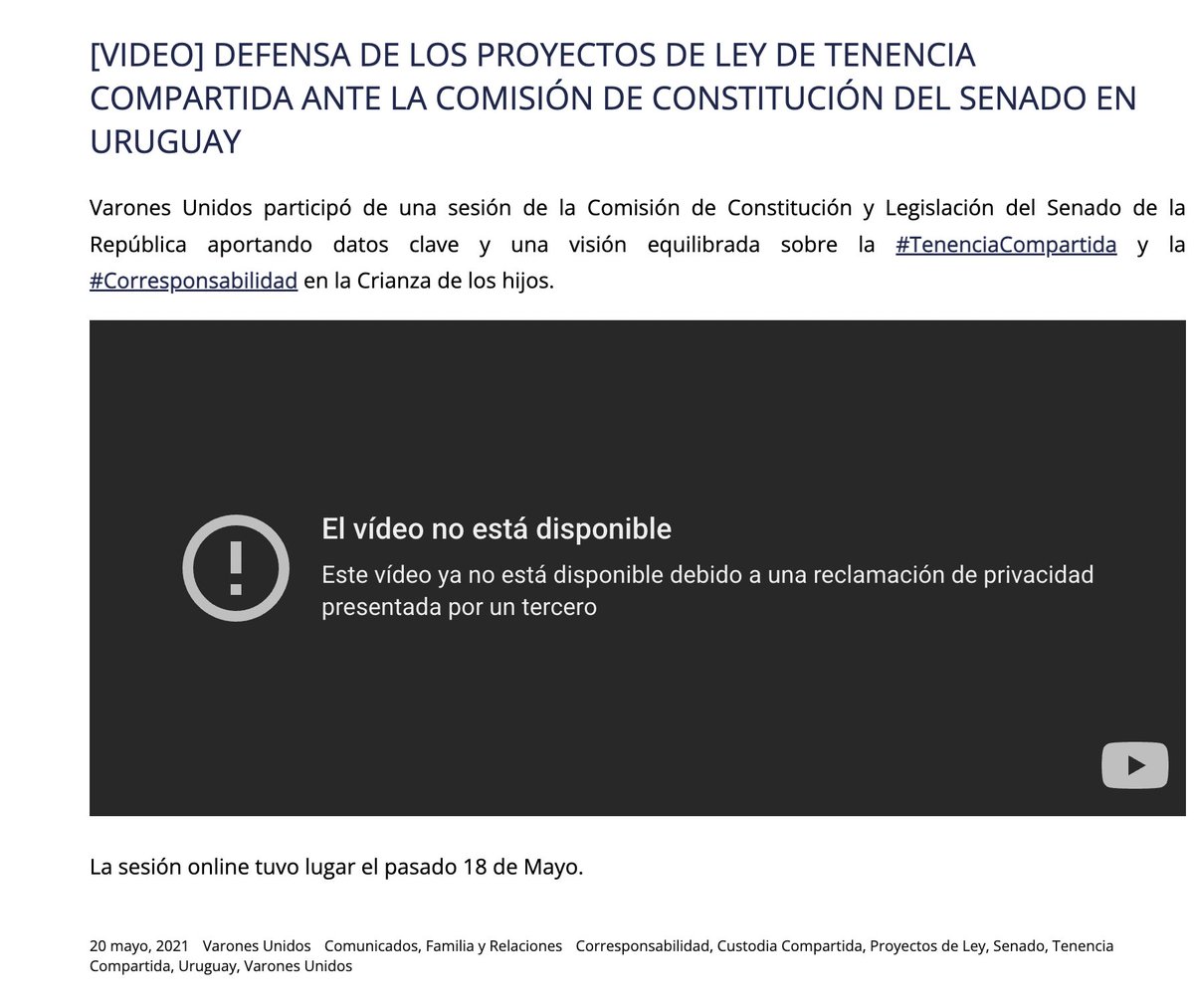 Varones Unidos fue una de las "organizaciones" citadas en la Comisión de Constitución del Senado para defender el proyecto de Tenencia Compartida