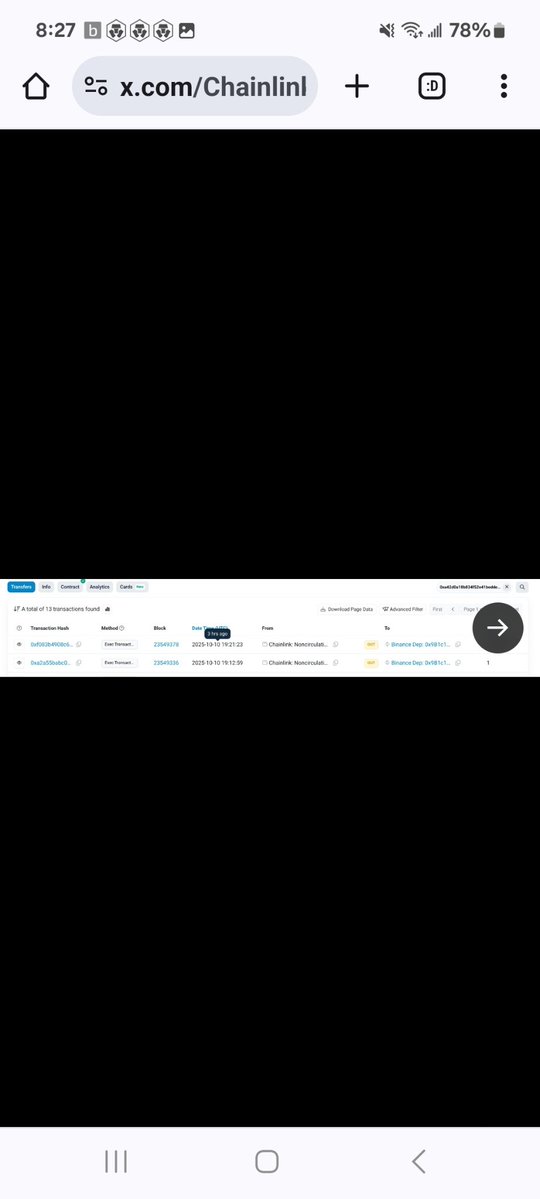 Screenshot of Chainlink-related transactions on a blockchain explorer