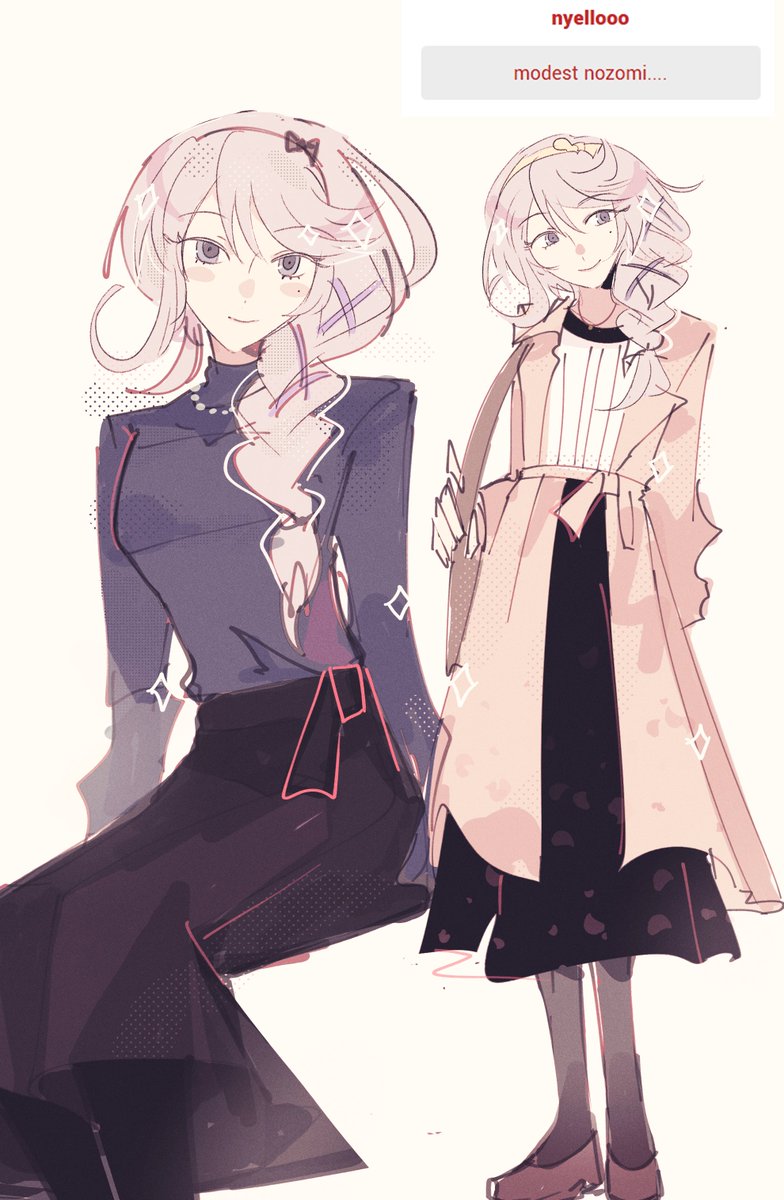 YAYY ANON UR MIND i like to think Nozomers have a more modest/layered and "mature" type of fashion ish...? like this... i tried