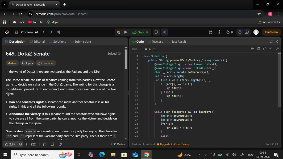 RishabhShe68546's tweet image. Day  6⃣of ♾.   
 ⏱️Topic = Queue.
⭐️Question=
❓Sort the pile of cards.
❓ Sized subarray maximium.
❓Reveal cards in increasing order.
❓Data2Senate.
#CONNECT #connect #DSA #Java #100DaysOfCode