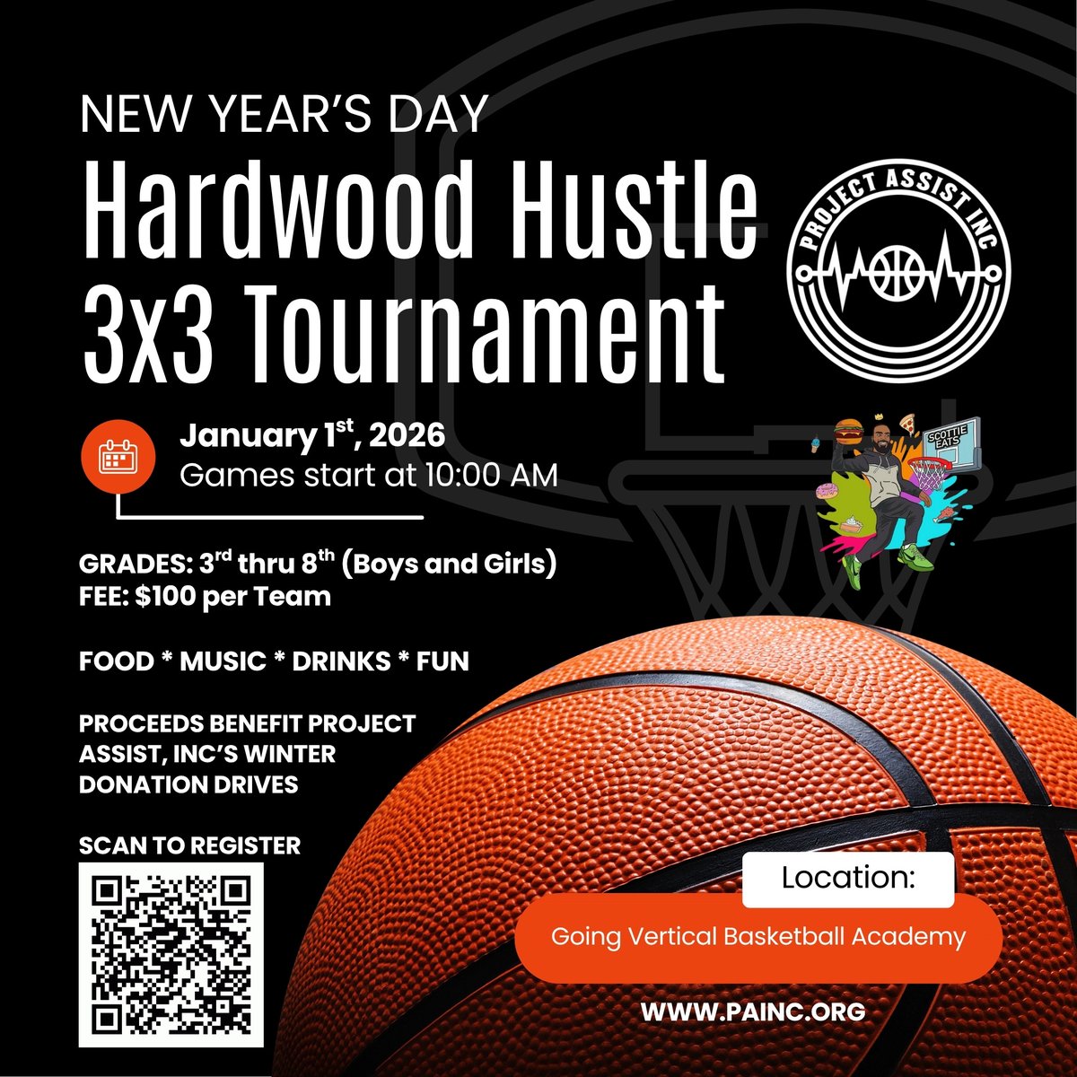 ProjAssistInc's tweet image. 🚨 New Year’s Day Hardwood Hustle 3x3 Tournament

Start the year off right — competing, connecting, and giving back. 💪🏀 We’re raising funds to support local families while giving players a chance to battle it out on the court. 

Food, drinks, music &amp;amp; fun. Don’t miss it! 🎶🔥