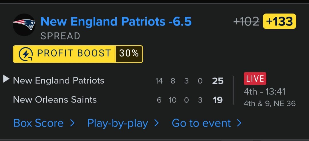 Live Bet! Pats -6.5 🏈