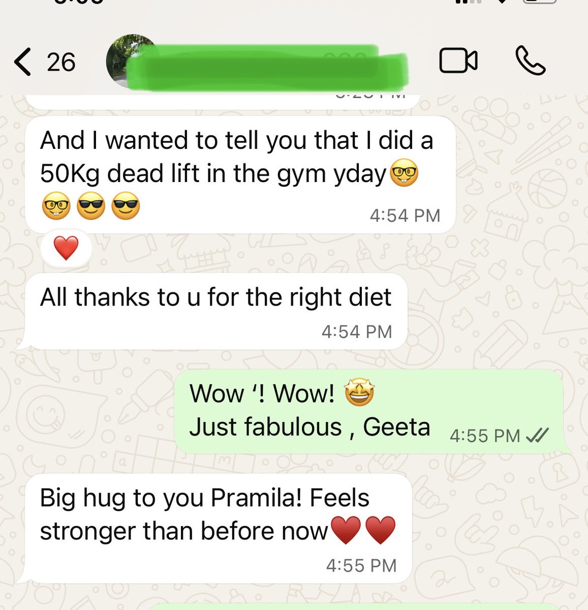 Such messages from clients ( women above 50 years ) are fulfilling .

Health is NOT just loosing weight optimally but also gaining strength !