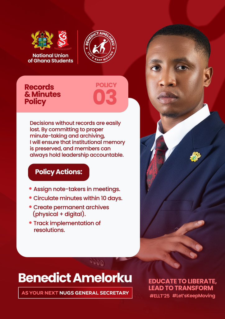 Policy 03: Records and Minute Policy
Records &amp; Minutes Policy
Decisions without records are easily lost. By committing to proper minute-taking and archiving, I will ensure that institutional memory is preserved, and members can always hold leadership accountable.
Policy Actions: